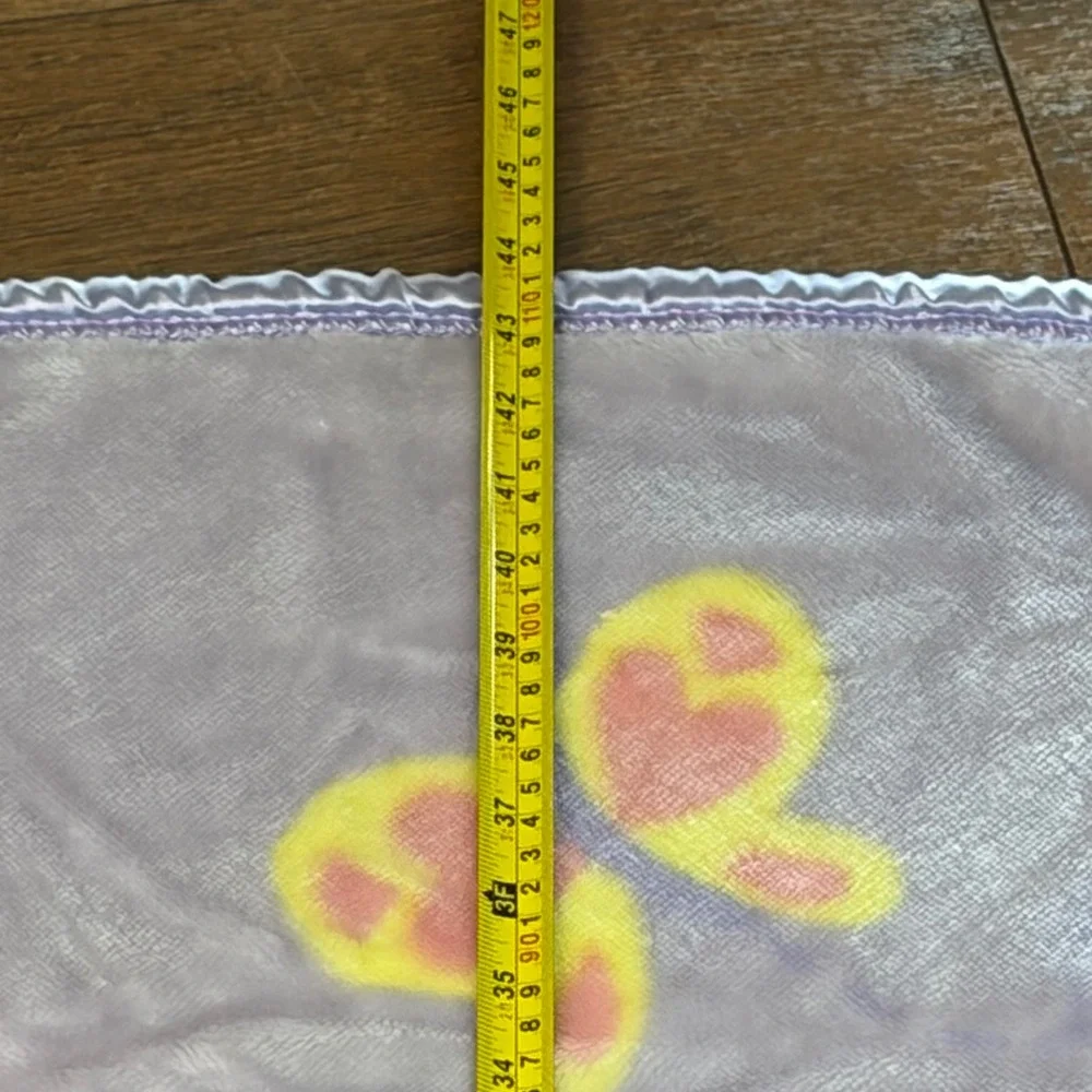 Springmaid Baby Purple Bunny Floral Satin Trim Plush Fleece Blanket 30x44